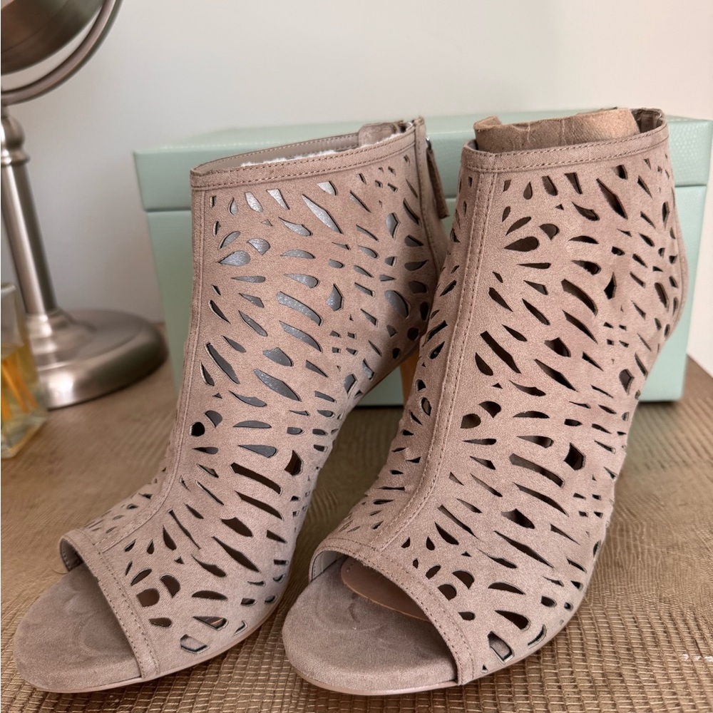 Women's Beige Peep-Toe Ankle Boots